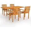 Image de vidaXL Salon de Jardin 5 pcs Table et Chaises à Dîner Ensemble de Salle à Manger Mobilier de Repas Extérieur Patio Bois de Teck Massif