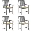 Image de vidaXL Chaises de jardin et coussins lot de 4 Gris Bois acacia massif