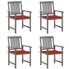 Image de vidaXL 4X Chaises de Jardin avec Coussins Sièges de Patio Chaises de Terrasse Sièges d'Extérieur Chaises de Plage Camping Gris Bois d'Acacia Massif