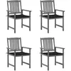 Image de vidaXL Chaises de jardin et coussins lot de 4 Gris Bois acacia massif