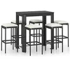 Image de vidaXL Ensemble de Bar de Jardin 7 pcs avec Coussins Mobilier de Bistrot Ensemble de Salle à Manger d'Extérieur Salon de Jardin Résine Tressée Noir