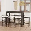 Image de vidaXL Ensemble de bar de jardin 9 pcs coussins Résine tressée Marron