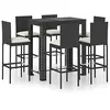Image de vidaXL Ensemble de Bar de Jardin 7 pcs et Coussins Mobilier de Patio Salon de Jardin Table et Tabourets de Terrasse Extérieur Résine Tressée Noir