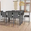 Image de vidaXL Ensemble de bar d'extérieur 9 pcs coussins anthracite Rotin