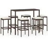 Image de vidaXL Ensemble de Bar de Jardin 7 pcs et Coussins Table et Chaises de Patio Salon de Jardin Mobilier de Terrasse Extérieur Résine Tressée Marron