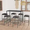 Image de vidaXL Ensemble de bar de jardin 7 pcs et coussins Résine tressée Gris