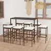 Image de vidaXL Ensemble de bar de jardin 9 pcs coussins Résine tressée Marron