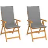 Image de vidaXL Chaises de jardin lot de 2 et coussins gris Bois de teck massif
