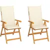 Image de vidaXL Chaises de jardin lot de 2 et coussins crème Bois teck massif