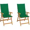 Image de vidaXL Chaises de jardin lot de 2 et coussins vert Bois de teck massif