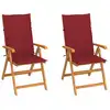 Image de vidaXL Chaises de jardin lot de 2 et coussins bordeaux Teck massif