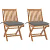 Image de vidaXL Chaises de jardin lot de 2 et coussins gris Bois de teck massif