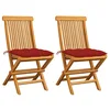 Image de vidaXL Chaises Pliantes avec Coussins Rouges, 2 pièces, en Teck Massif