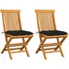 Image de vidaXL Chaises de jardin et coussins noir lot de 2 Bois de teck massif