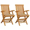 Image de vidaXL Lot de 2 Chaises de Jardin avec Coussins, Sièges de Terrasse, Chaises de Salle à Manger, Meubles de Patio Extérieur, Beige Bois Teck Massif
