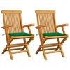 Image de Chaises de jardin et coussins vert lot de 2 Bois de teck massif