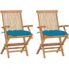 Image de vidaXL Chaises de jardin lot de 2 avec coussins bleu clair Teck massif