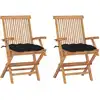 Image de vidaXL Chaises de jardin avec coussins noir lot de 2 Bois teck massif