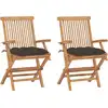Image de vidaXL Chaises de jardin avec coussins taupe lot de 2 Bois teck massif