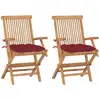 Image de vidaXL Chaises de jardin coussins rouge bordeaux lot de 2 Teck massif