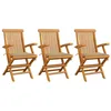 Image de vidaXL Lot de 3 Chaises de Jardin avec Coussins, Sièges de Terrasse, Chaises de Salle à Manger, Meubles de Patio Extérieur, Beige Bois Teck Massif