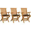 Image de vidaXL Chaises de jardin avec coussins noir lot de 3 Bois teck massif