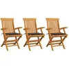 Image de vidaXL Chaises de jardin avec coussins taupe lot de 3 Bois teck massif