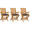 Image de vidaXL Chaises de jardin avec coussins anthracite lot de 3 Bois teck