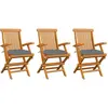 Image de vidaXL Chaises de jardin avec coussins gris lot de 3 Bois teck massif