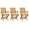 Image de vidaXL Chaises de jardin et coussins blanc crème lot de 3 Teck massif