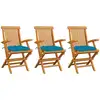 Image de vidaXL Chaises de jardin avec coussins bleu clair lot de 3 Teck massif