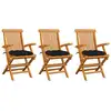 Image de vidaXL Chaises de jardin avec coussins noir lot de 3 Bois teck massif