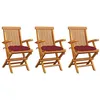 Image de vidaXL Lot de 3 Chaises de Jardin avec Coussins, Sièges de Terrasse, Chaises de Salle à Manger, Meubles de Patio Extérieur, Rouge Bordeaux Teck