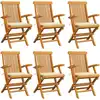 Image de vidaXL Chaises de jardin avec coussins crème lot de 6 Bois teck massif