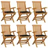 Image de vidaXL Lot de 6 Chaises de Jardin avec Coussins, Sièges de Terrasse, Chaises de Salle à Manger, Meubles de Patio Extérieur, Noir Bois Teck Massif