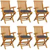 Image de vidaXL Chaises de jardin avec coussins anthracite lot de 6 Bois teck