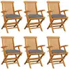 Image de vidaXL Chaises de jardin avec coussins gris lot de 6 Bois teck massif