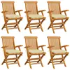 Image de vidaXL Chaises de jardin et coussins blanc crème lot de 6 Teck massif