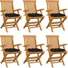 Image de vidaXL Chaises de jardin avec coussins noir lot de 6 Bois teck massif
