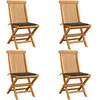 Image de vidaXL Chaises de jardin et coussins taupe lot de 4 Bois teck massif