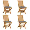 Image de vidaXL Chaises de jardin et coussins gris lot de 4 Bois de teck massif