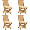 Image de vidaXL Chaises de jardin et coussins blanc crème lot de 4 Teck massif