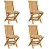 Image de vidaXL Lot de 4 Chaises de Jardin avec Coussins, Sièges de Terrasse, Chaises de Salle à Manger, Meubles de Patio Extérieur, Beige Bois Teck Massif
