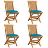Image de vidaXL Lot de 4 Chaises de Jardin avec Coussins, Sièges de Terrasse, Chaises de Salle à Manger, Meubles de Patio Extérieur, Bleu Clair Teck Massif