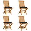 Image de vidaXL Chaises de jardin et coussins noir lot de 4 Bois de teck massif