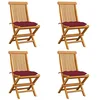 Image de vidaXL 4X Teck Massif Chaises de Jardin avec Coussins Chaises de Salle à Manger d'Extérieur Sièges à Dîner de Patio Sièges de Terrasse Bordeaux