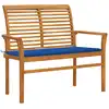 Image de vidaXL Banc de jardin et coussin bleu royal 112 cm Bois de teck massif