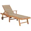 Image de vidaXL Chaise longue avec coussin beige Bois de teck solide