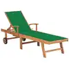 Image de vidaXL Chaise longue avec coussin vert Bois de teck solide