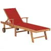 Image de vidaXL Chaise longue avec coussin rouge Bois de teck solide